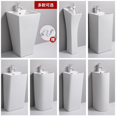方形一体落地式立柱盆洗脸盆阳台洗手池单盆户外连体大号陶瓷柱盆