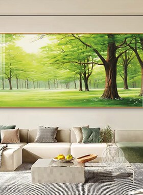 参天大树装饰画客厅西墙挂画沙发电视背景墙画大尺寸绿色植物壁画