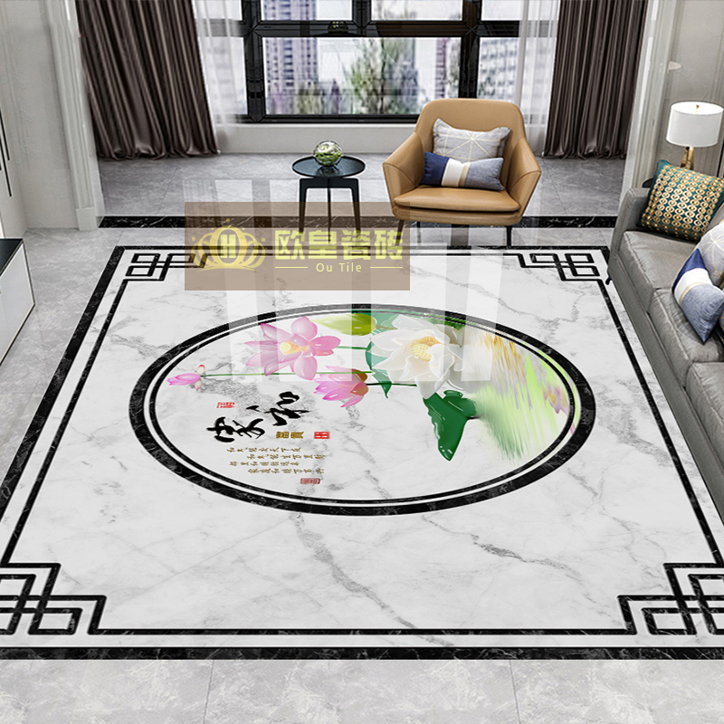 定制图案地板砖800x800新中式客厅拼花瓷砖入户玄关微晶石地砖