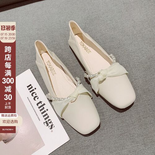 玛丽珍女鞋2024年春季新款平底晚晚风K温柔方头浅口仙女单鞋瓢鞋