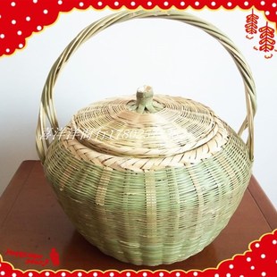 带盖篮子带盖鸡蛋篮子手工编织带盖篮子竹筐竹篓 饰篮子 幼儿园装