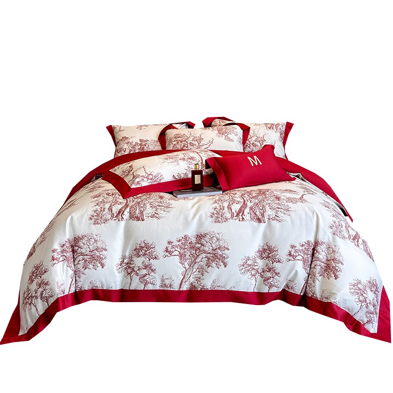 高档A类长绒棉结婚四件套红色新婚陪嫁被套纯棉婚庆床上用品婚房4