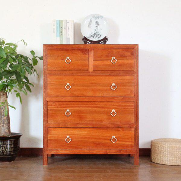新中式实木五斗橱香樟木卧室五抽屉储物柜客厅整装收纳彩绘五斗柜