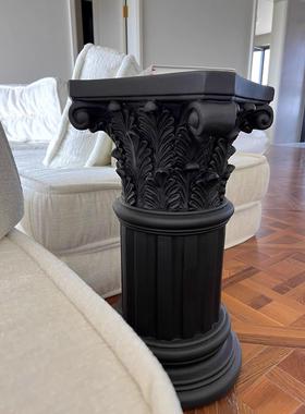 黄莎莎的花园纯黑色质感罗马柱边几室内家居装饰摆件工艺品