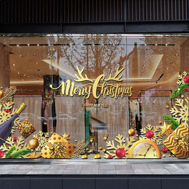 202品6金色布置橱窗门贴贴电纸商HRF场圣诞节窗装饰橱窗静贴画店