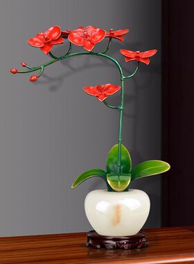 兰花摆件全铜工艺品蝴蝶兰纯铜花插现代家居饰品中式客厅盆景摆设