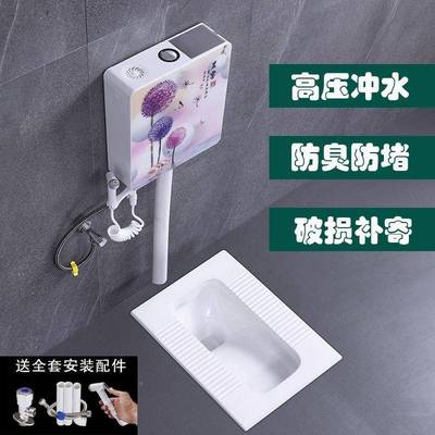 便器家用208陶便瓷卫生蹲坑冲水箱套装池厕所便便盆防臭大器蹬蹲