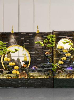 山葫芦流水UJR喷泉水假墙屏风客厅瀑布循环水装饰招财幕院景观落