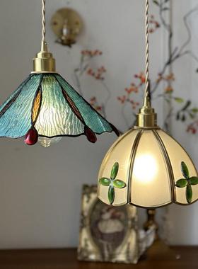 纯手工焊锡灯复古色餐玻璃吊式灯床头灯厅彩吧台80802民宿日黄铜