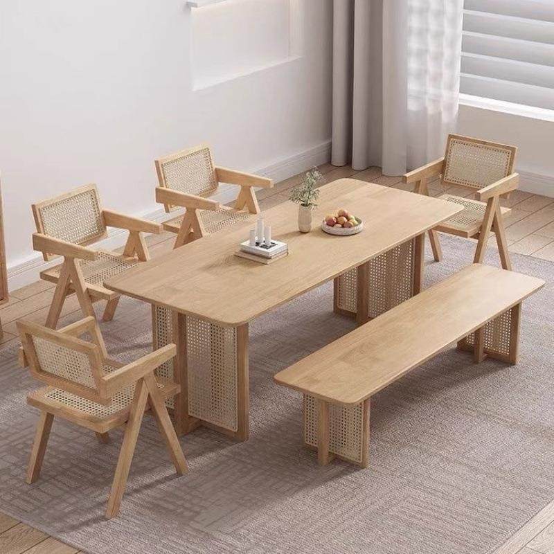 新中式实藤编餐桌用小型长桌简家约长户方形民宿DDJ北欧餐桌木椅,商业/办公家具,餐桌椅系列,淘宝优惠券,粉丝福利购,淘宝优惠卷