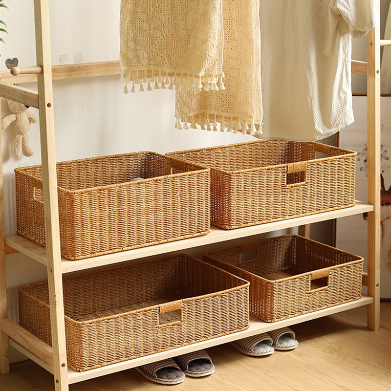 彷藤编收纳筐长方形客o厅电视柜茶几抽屉整理篮玄关杂物收纳储物