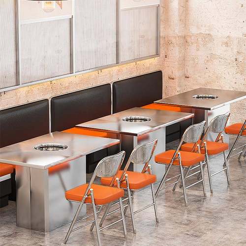 工业不锈钢火无锅店桌烧风HG-20子椅子烤炭烤烟韩式烤肉桌餐厅桌