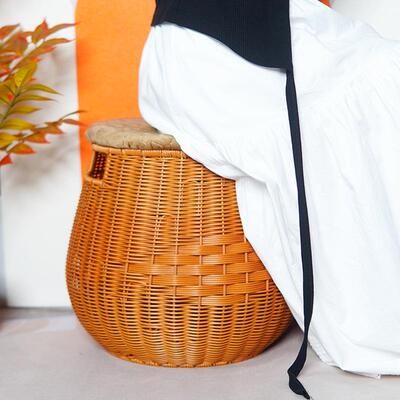 家H00184用榻编藤藤椅阳台客厅小椅子人榻米收纳坐凳单人圆形成编