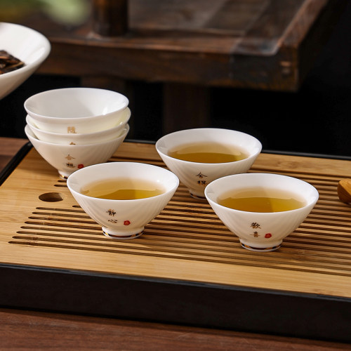 斗笠杯主人杯羊脂l玉白瓷描金陶瓷功夫小茶杯茶碗单个茶盏品茗杯