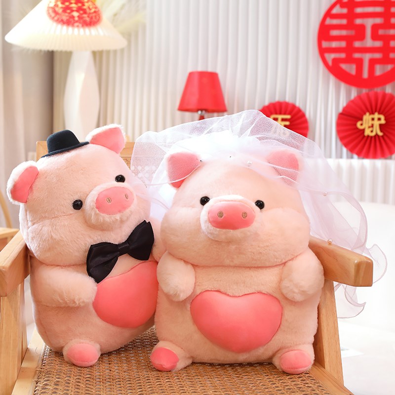 婚房公仔情侣猪压床娃娃一对结婚床上布置抱枕喜娃新婚礼物萌
