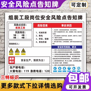 卧式镗床岗位安全风险点告知z牌 车间机械岗位危害源标志警示