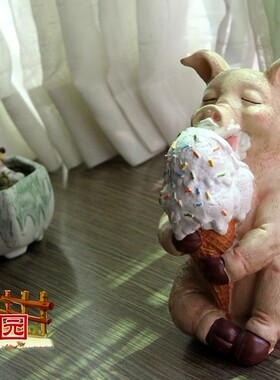包邮美式乡村做旧工艺花园可爱动物摆件庭院装饰品贪吃的小肥猪