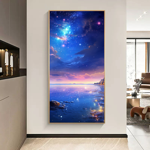 蓝色海洋梦幻沙滩星空月色玄关装饰画海边客厅入户门酒店走廊挂画