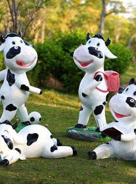 户外玻璃钢雕塑动物可爱卡通奶牛模型幼儿园装饰品商场餐厅摆件
