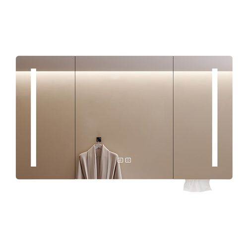 橡木烤漆浴室智能镜柜圆角卫生间镜子洗手间挂墙式带灯储物带背板