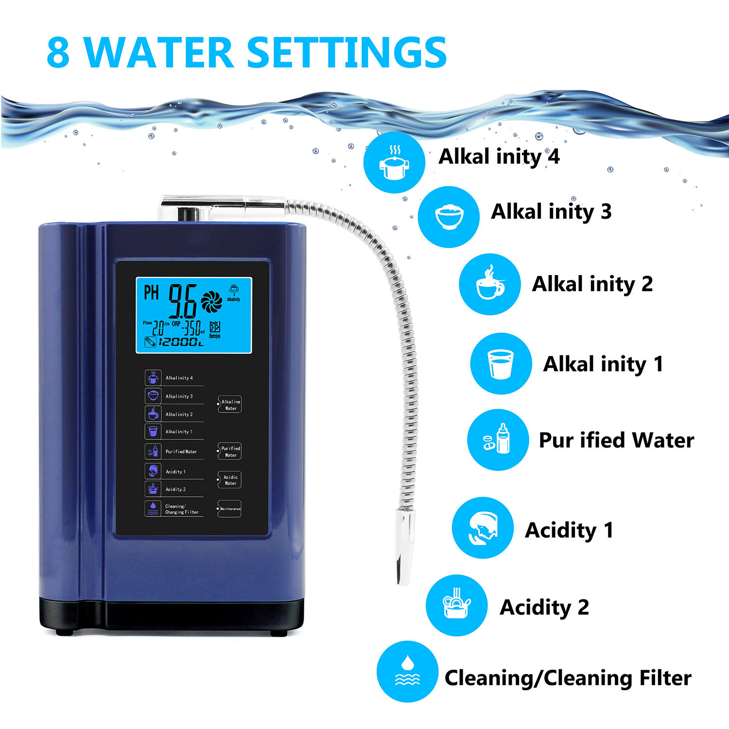 电解水机弱碱性可调净水器电解富氢水机waterionizer729