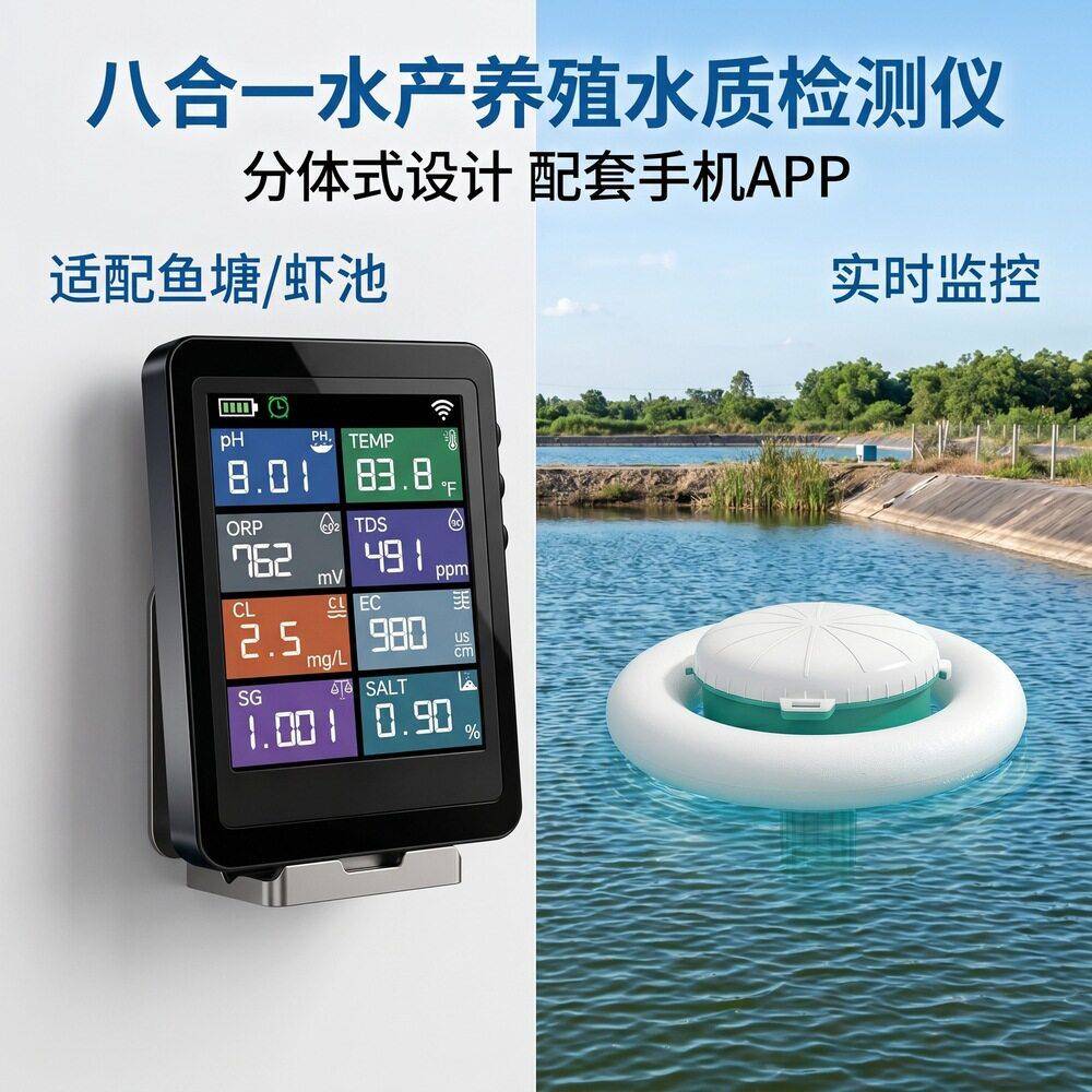 八合一水产养殖水质检测仪 手机App实时监测pH余氯盐度溶解氧温度