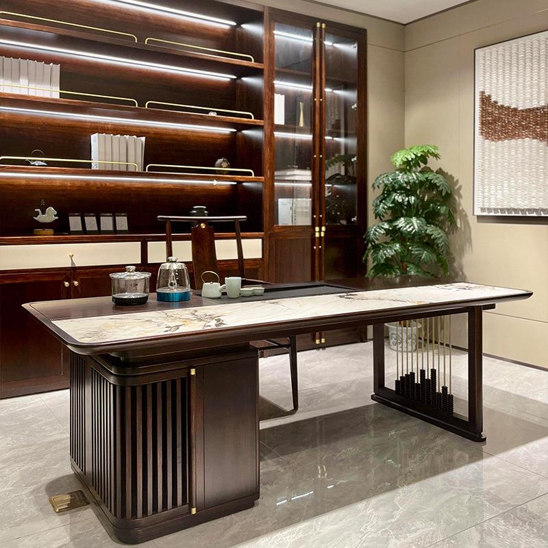 实木茶桌椅组合2025新款高级感现代家用黑胡桃木岩板泡茶台
