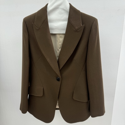 【1-24】8990职场通勤风咖色西装外套女单排扣翻领显瘦气质小西服