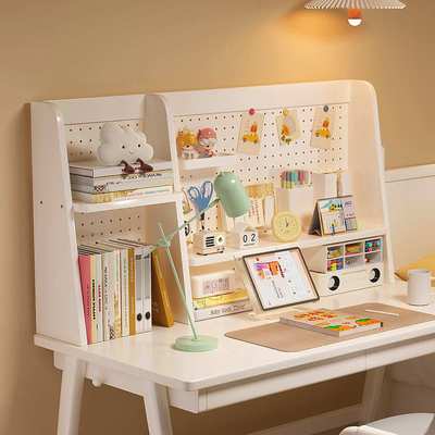 洞洞板置物架桌面书架实木立式收纳架书桌上多层架子儿童学习桌