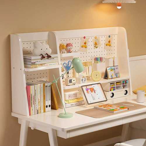 洞洞板置物架桌面书架实木立式收纳架书桌上多层架子儿童学习桌