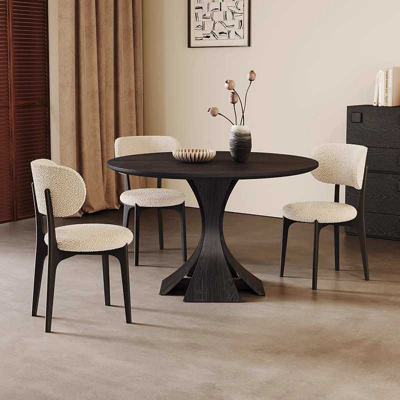 法式复古风实木圆桌家用小户型1米洽谈小圆桌窈窕黑色纯实木餐桌