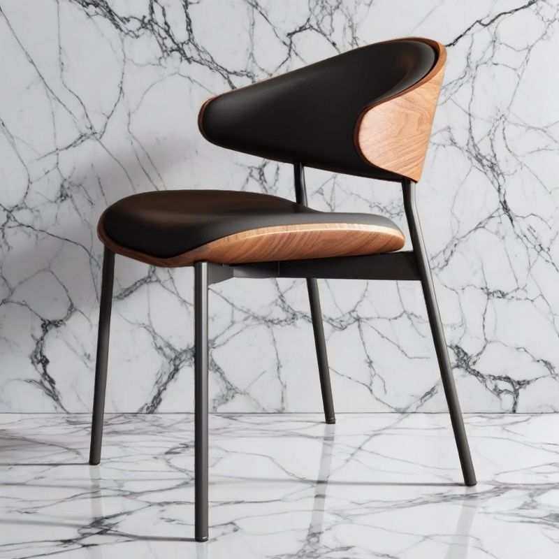 意式轻奢餐椅极简设计师办公椅咖啡厅洽谈区曲木板中古风实木椅子