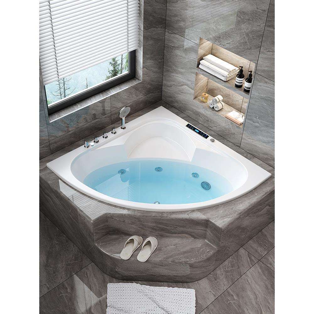 扇形浴缸嵌入式亚克力恒温加热冲浪按摩双人情侣浴池三角浴缸