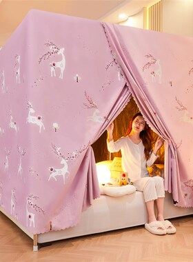 床幔家用强遮光床帘蚊帐一体式全遮光防尘防水单开门保暖挡风纹帐