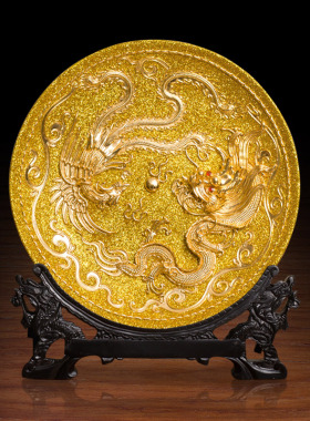 龙凤金盘结婚礼品送朋友闺蜜新婚礼物厦门漆线雕陶瓷摆件家装饰品