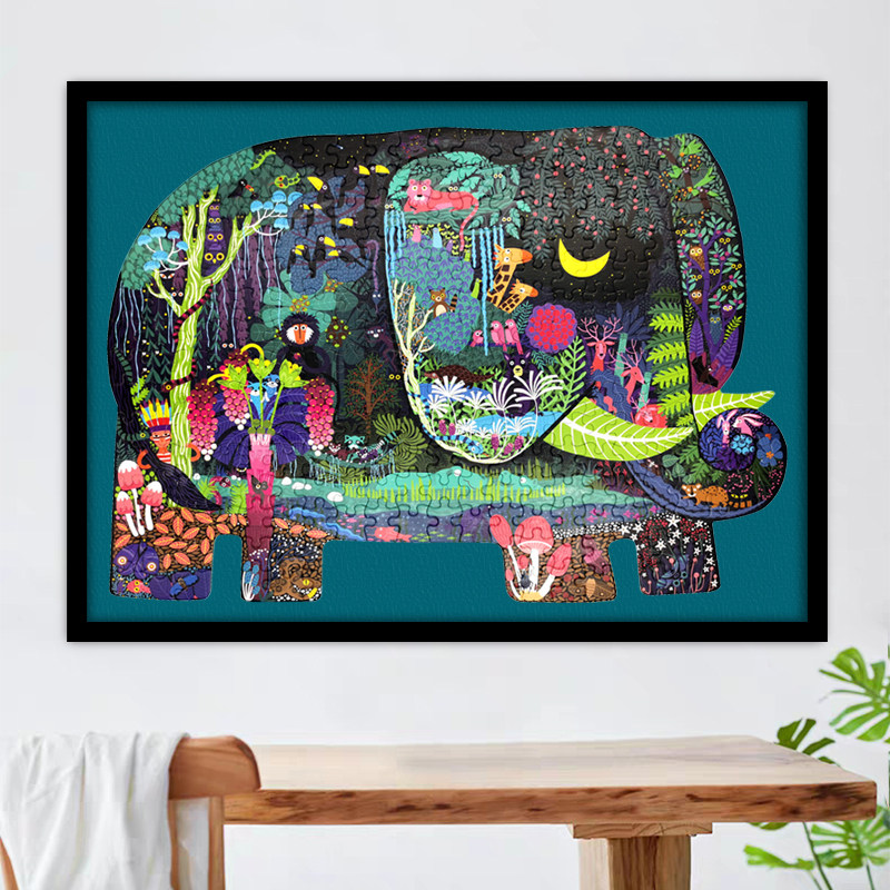 mideer弥鹿大象拼图专用实木定制相框裱画挂墙多色背景可选夜幕正