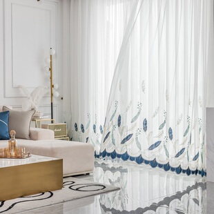 白纱挂钩式 打孔窗纱贴绒底边现代简约飘窗客厅卧室落地Z窗窗帘纱