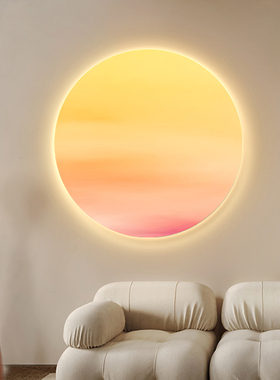 现代入户玄关装饰画走廊过道LED灯画客厅背景墙壁画日出圆形挂画