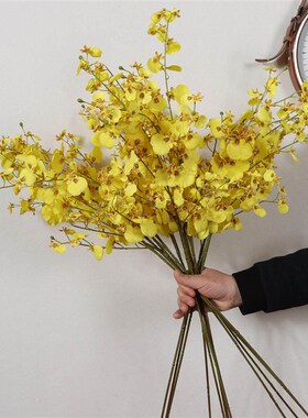 富贵黄色跳舞兰仿真花高品质酒店前台商场服装店长枝W花束绢布假