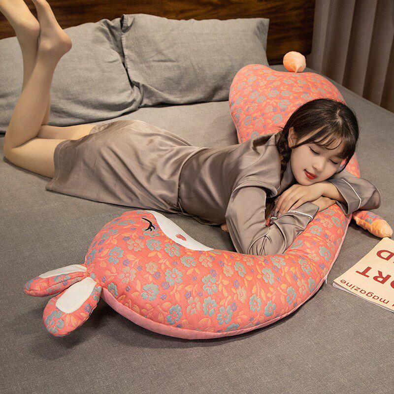 花布兔三层纱长条抱枕玩偶女生床上睡觉专用床头靠枕孕妇夹腿侧睡