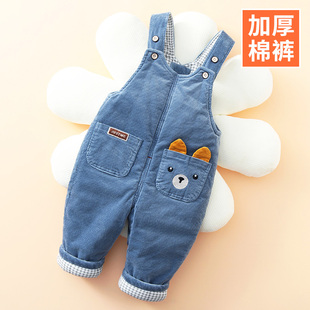 儿童灯芯绒背带裤 加厚夹棉男童2024新款 秋冬婴儿 冬季 宝宝背带棉裤