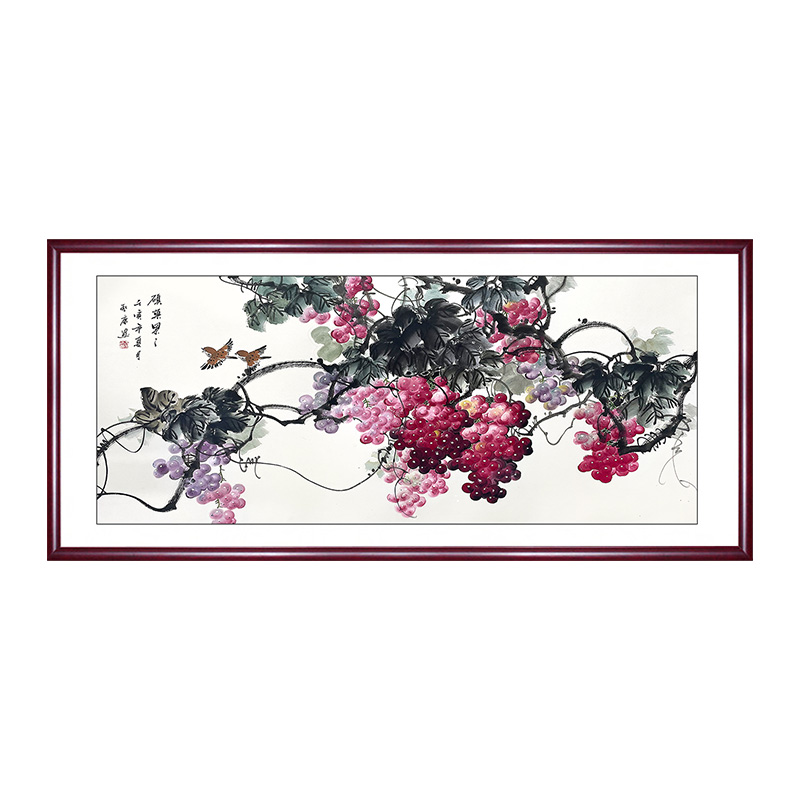 纯手绘葡萄水果餐厅挂画新中式客厅沙发背景墙国画中国风装饰壁画图片
