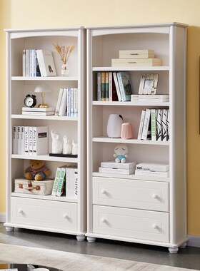 韩式实木书柜带门白色儿童书v架置物架书橱简易收纳储物柜简约现