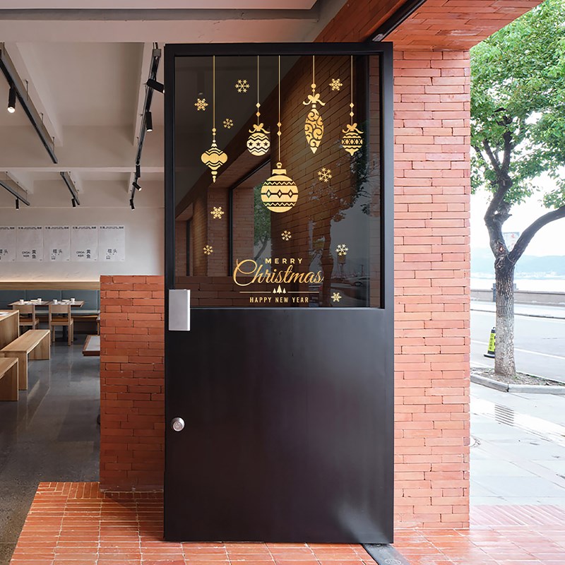 圣诞装饰品圣诞节玻璃贴纸静电贴橱窗贴门贴场景布置金色墙面装扮