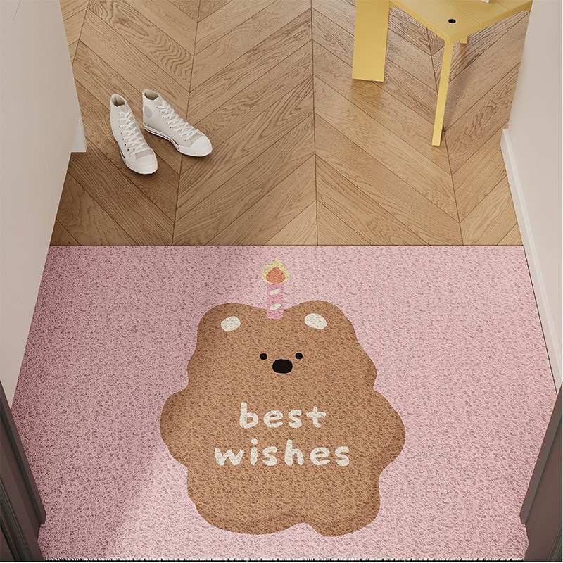 日式糖果熊卡通可爱入户地垫丝圈防滑脚垫毯进门垫玄关门口可裁剪