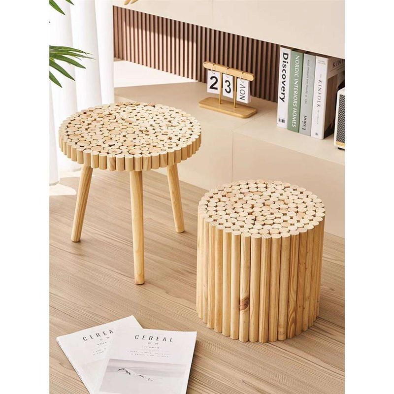 原木实木小茶几沙发旁边几客厅落地摆件装饰品民宿阳台休闲区布置