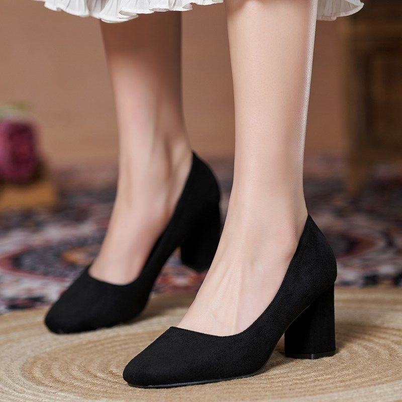 小码女鞋313233单鞋绒面方头高跟鞋粗跟妈妈鞋脚宽脚胖大码41一43,女鞋,浅口单鞋,淘宝优惠券,粉丝福利购,淘宝优惠卷