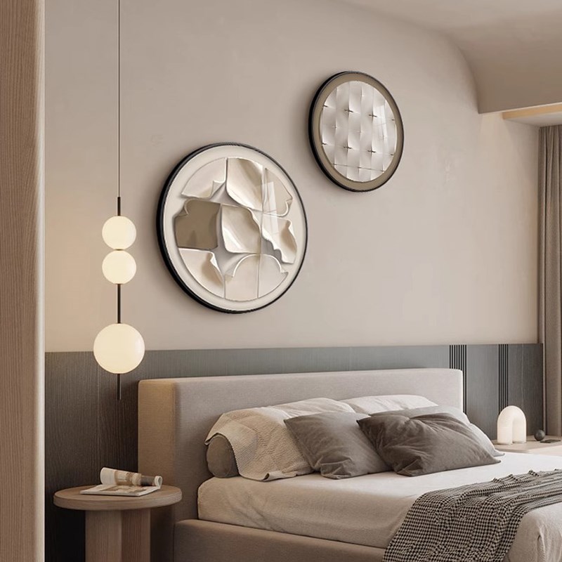 意式极简卧室床头装饰画抽象背景墙奶油风高级感挂画圆形几何壁画图片