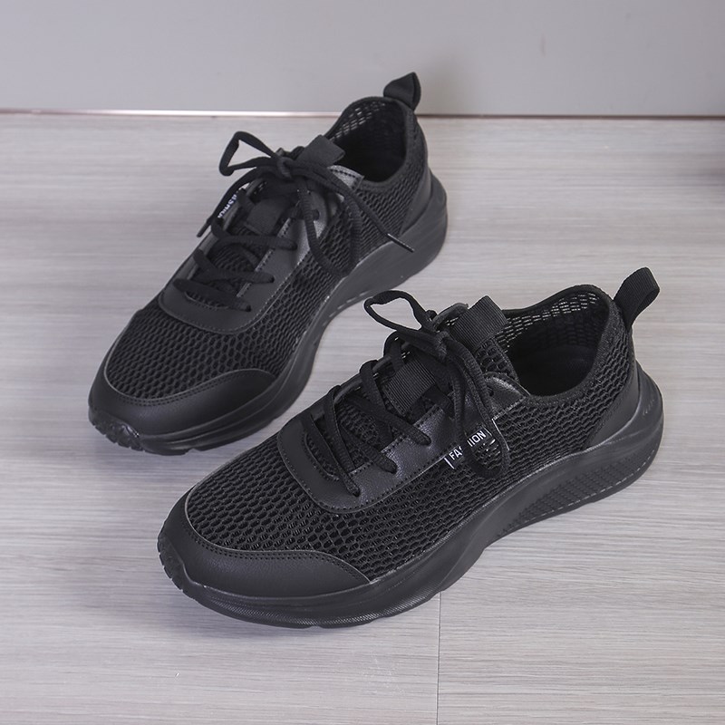 夏季男鞋系带运动鞋镂空透气单网鞋轻便跑步鞋软底旅游休闲鞋