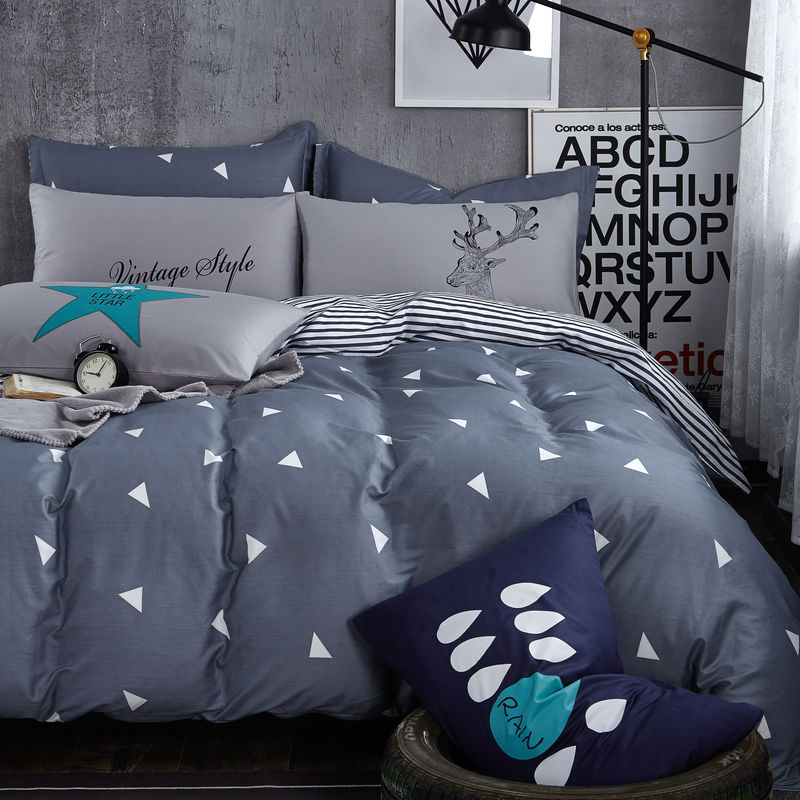 全棉男生床上用品四件套全棉学生宿舍灰色床单被罩枕套三件套